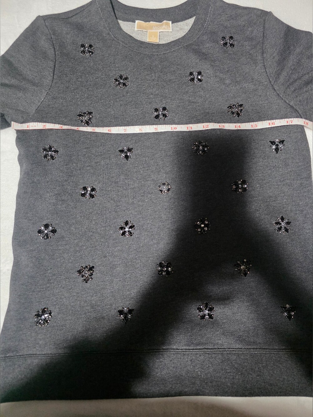 Michael Kors Gray Embellished Rhinestone Floral Crewneck Sweater Size S - Picture 7 of 9